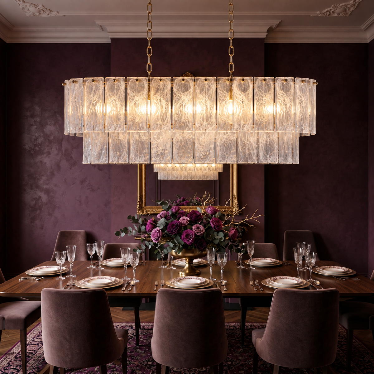 Mist - Contemporary Layered Crystal Linear Chandelier | LEXORA