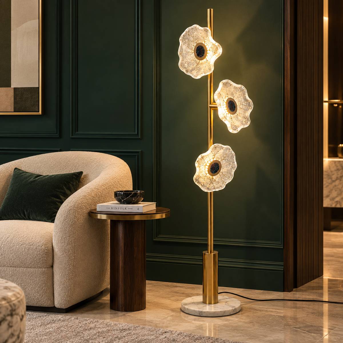 Florena – Modern 3-Light Floral Glass Floor Lamp | LEXORA