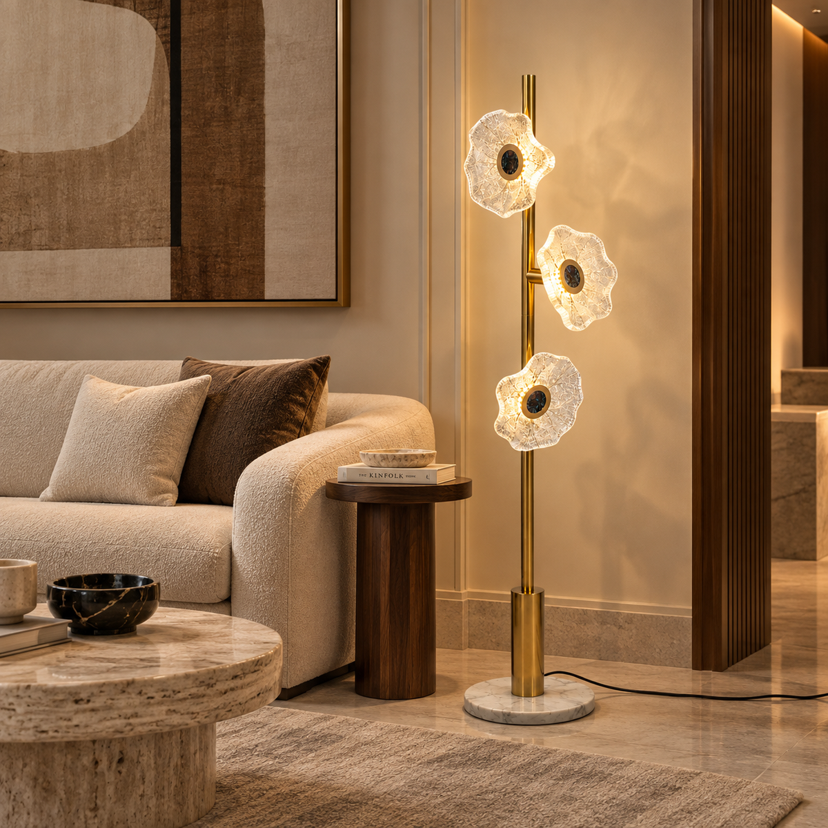 Florena – Modern 3-Light Floral Glass Floor Lamp | LEXORA