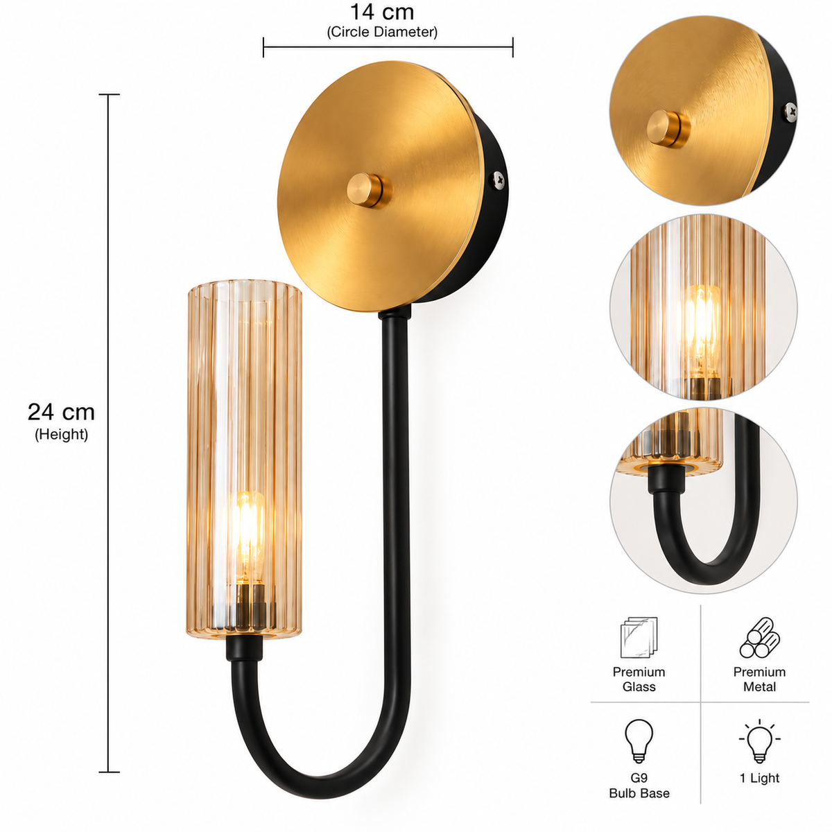 Caldrisse | Black & Gold Glass Wall Sconce | LEXORA
