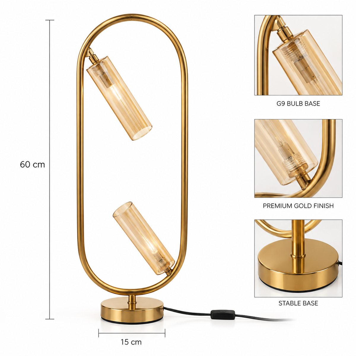 Varelle – Modern 2-Light Oval Frame Glass Table Lamp | LEXORA