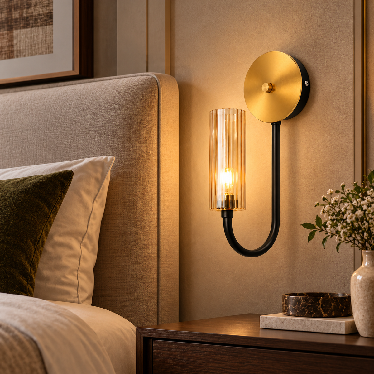 Caldrisse | Black & Gold Glass Wall Sconce | LEXORA