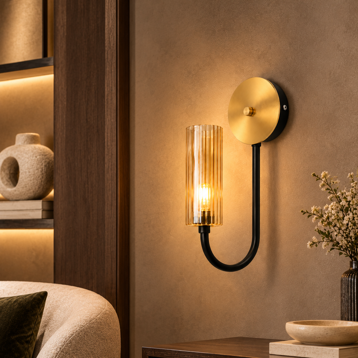 Caldrisse | Black & Gold Glass Wall Sconce | LEXORA