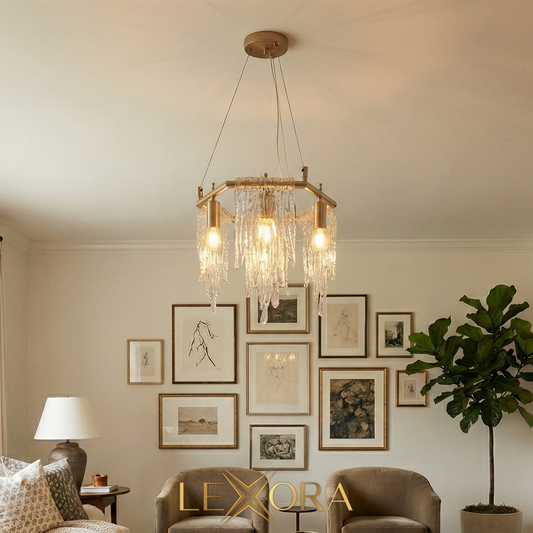 Glacial Hex – Modern 6-Light Hexagonal Glass Chandelier | LEXORA