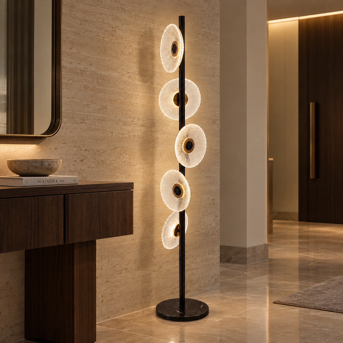 Solara – Modern 5-Light Textured Glass Floor Lamp | LEXORA
