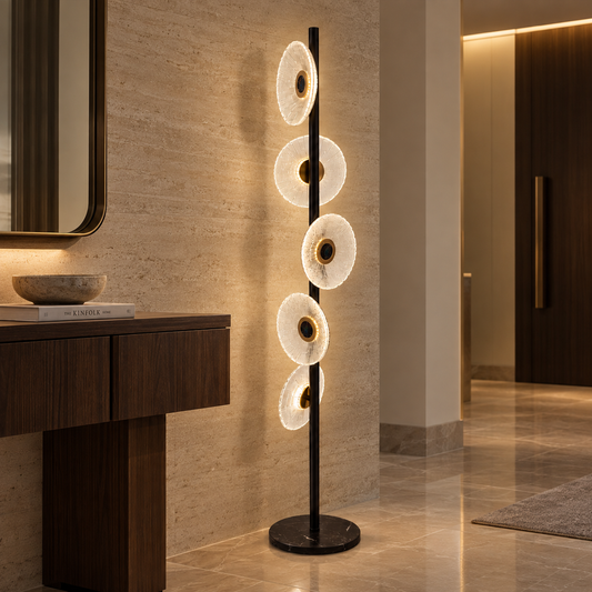 Solara – Modern 5-Light Textured Glass Floor Lamp | LEXORA