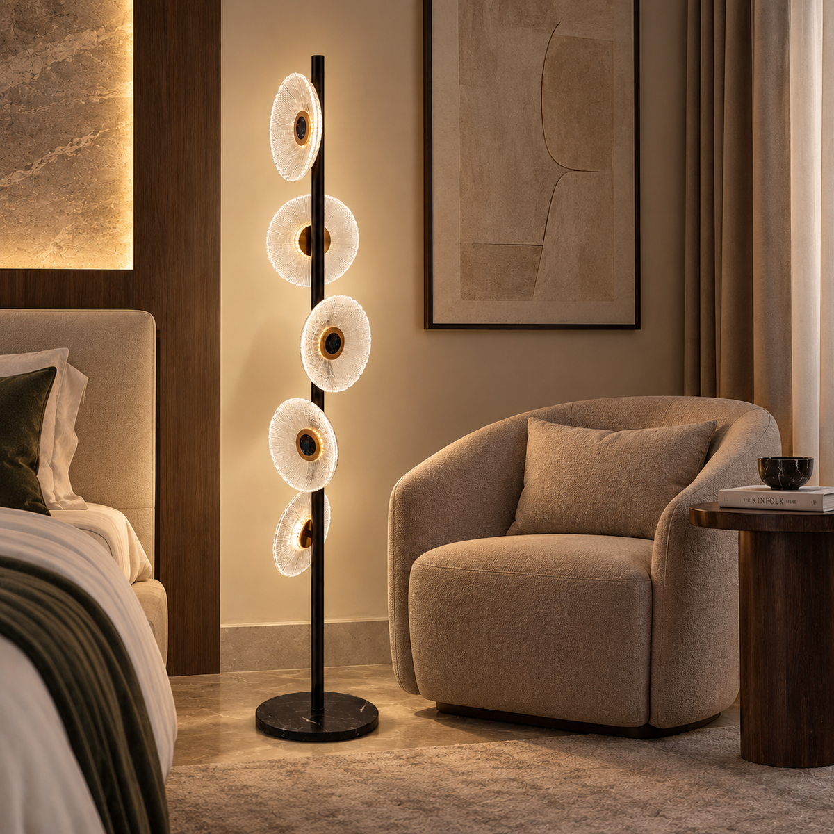 Solara – Modern 5-Light Textured Glass Floor Lamp | LEXORA