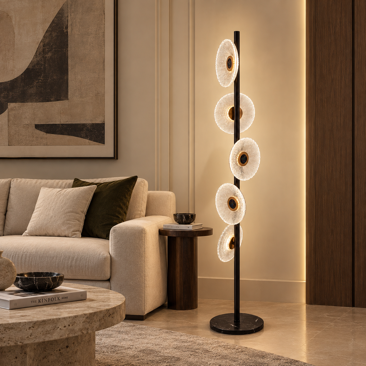 Solara – Modern 5-Light Textured Glass Floor Lamp | LEXORA