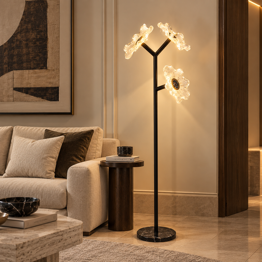 Aloura – Modern 3-Light Sculptural Glass Floor Lamp | LEXORA