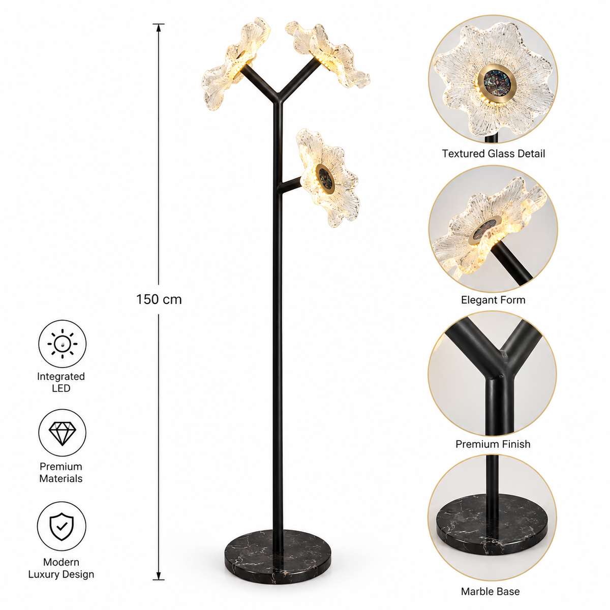 Aloura – Modern 3-Light Sculptural Glass Floor Lamp | LEXORA