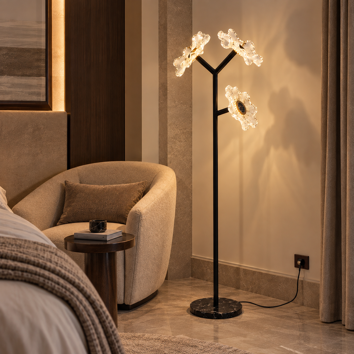 Aloura – Modern 3-Light Sculptural Glass Floor Lamp | LEXORA