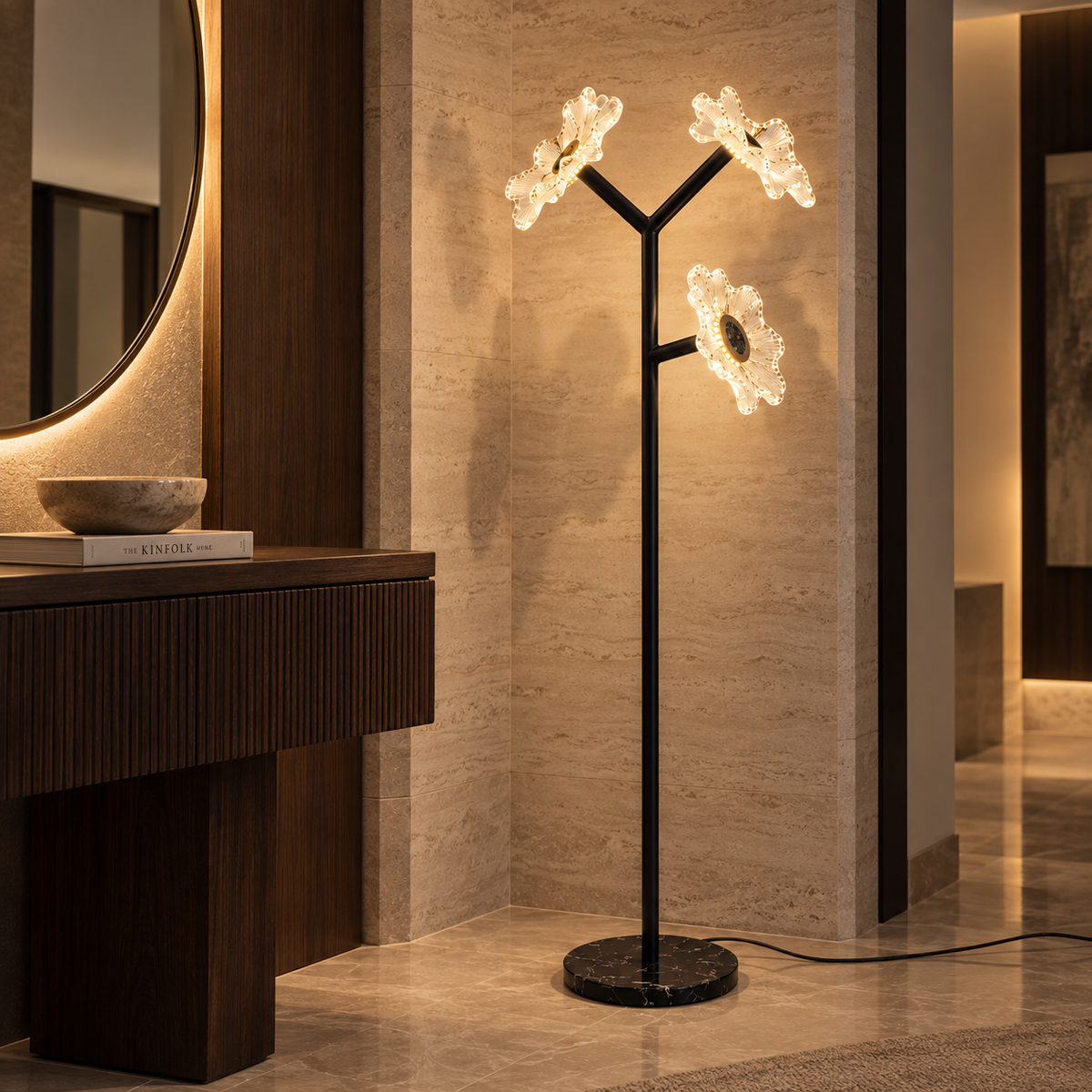 Aloura – Modern 3-Light Sculptural Glass Floor Lamp | LEXORA