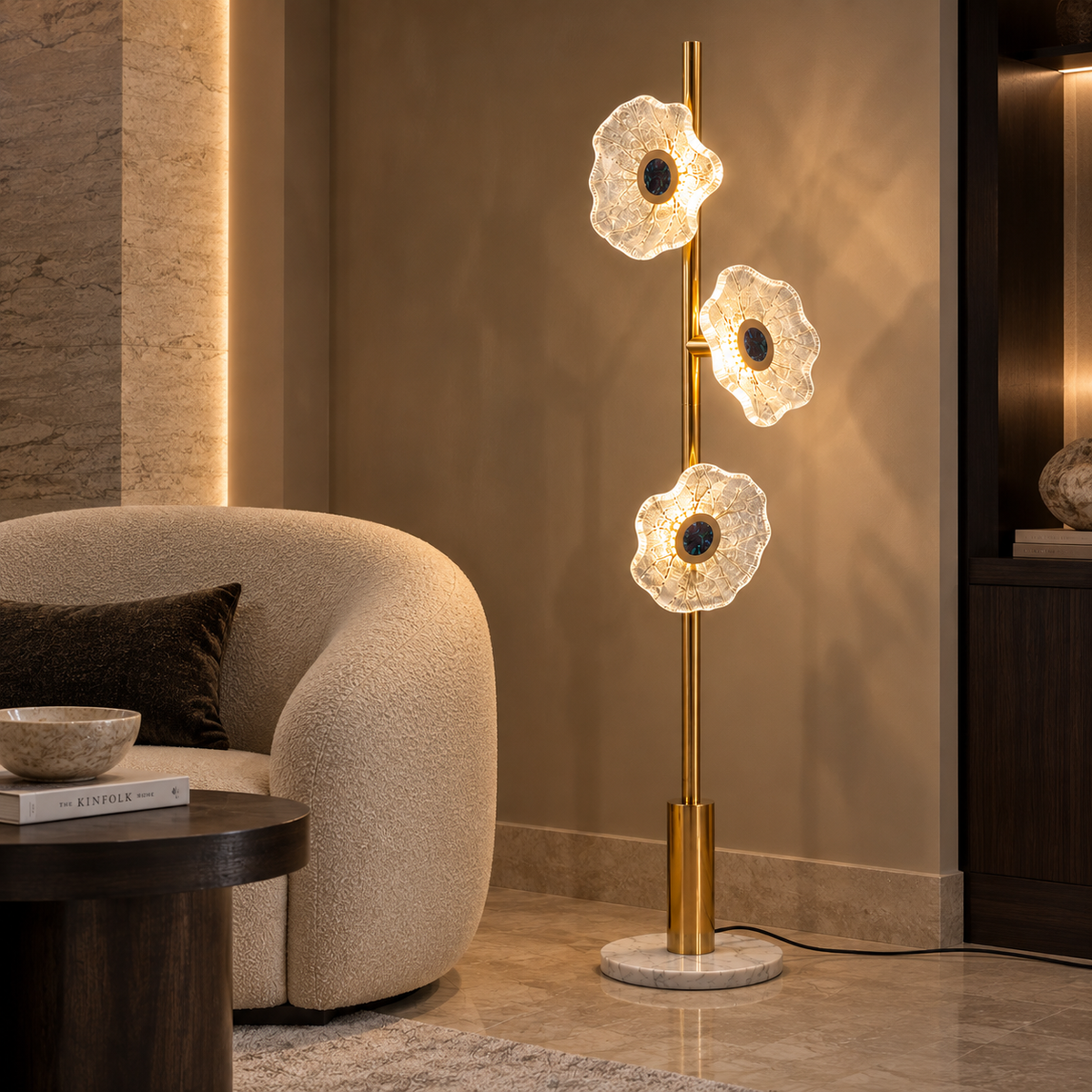 Florena – Modern 3-Light Floral Glass Floor Lamp | LEXORA