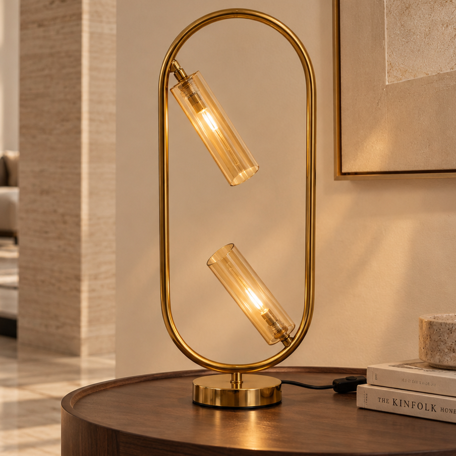 Varelle – Modern 2-Light Oval Frame Glass Table Lamp | LEXORA