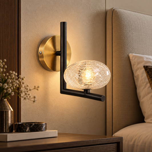 Clyvane | Black & Gold Glass Wall Lamp | LEXORA