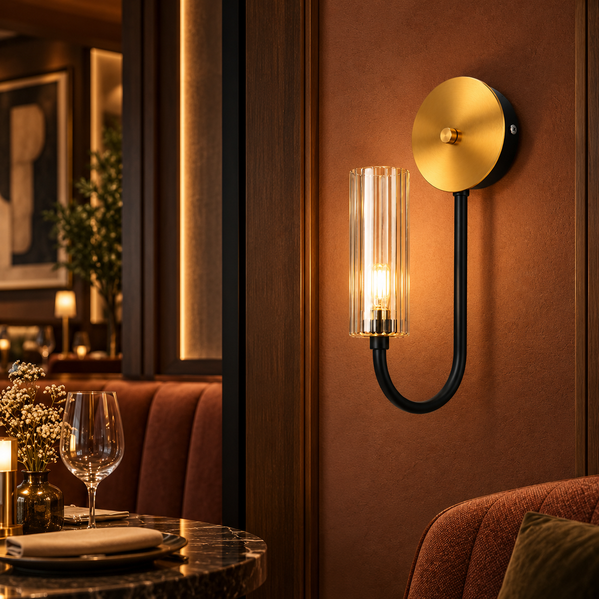Caldrisse | Black & Gold Glass Wall Sconce | LEXORA