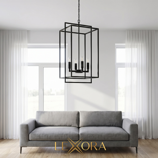 The Open Cage – Modern 4-Light Rectangular Cage Chandelier | LEXORA